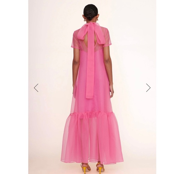 ❌SOLD❌ NWT STAUD Calluna Organza Bow Back High Neck Maxi Gown Dress pink SZ S - Picture 3 of 7